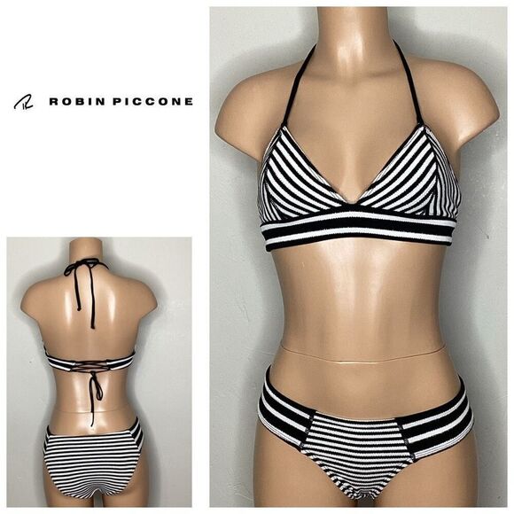 New. Robin Piccone stripe with metallic bikini set. XS. Retails $210 - Picture 1 of 11